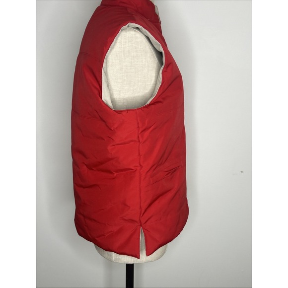 Vintage J. Crew Puffer Vest Women's Medium‎ Red/ Beige Reversible Y2K Full Zip - Picture 3 of 15